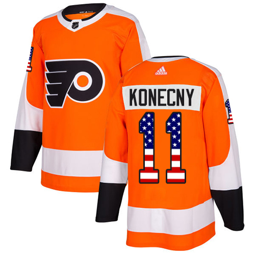 Adidas Flyers #11 Travis Konecny Orange Home Authentic USA Flag Stitched Youth NHL Jersey - Click Image to Close